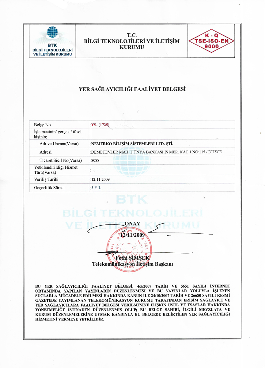 BTK Yer Sağlayıcı